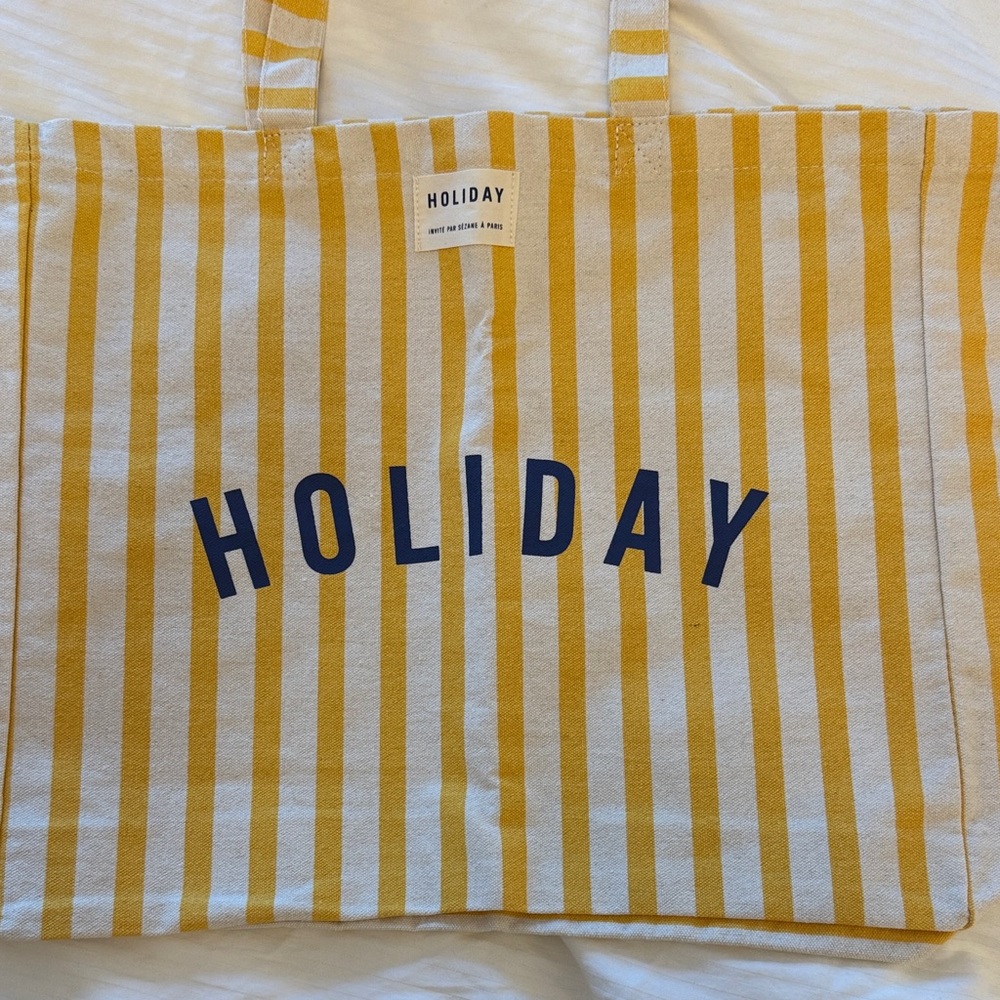 New Sézane Striped Yellow and White Holiday Tote Bag